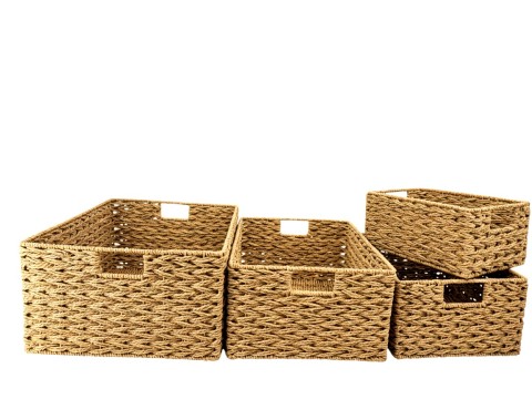 Curated S/4 Hanava- Weaving Rectangular Twisted Paper Cord  Baskets with Cut-Out Handles